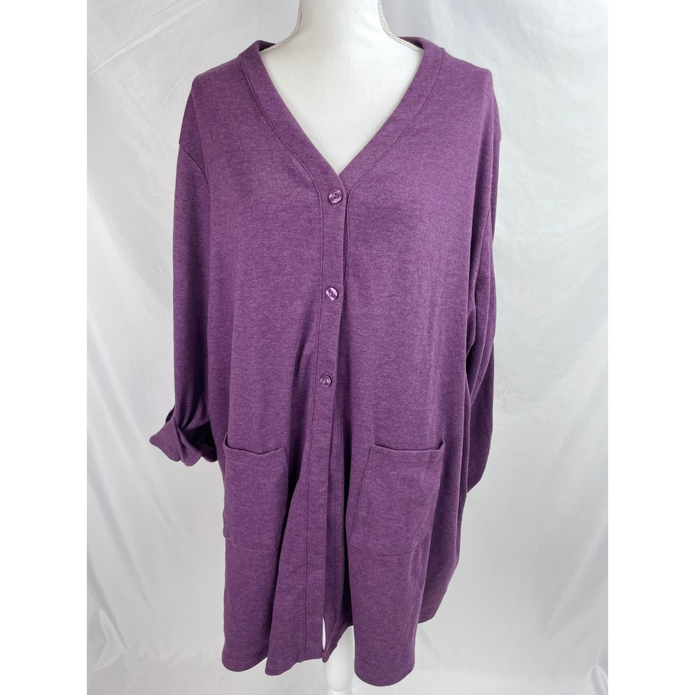 Carole Hochman Sleepwear Women 3X Purple Button Top Roll Sleeve Pockets Robe
